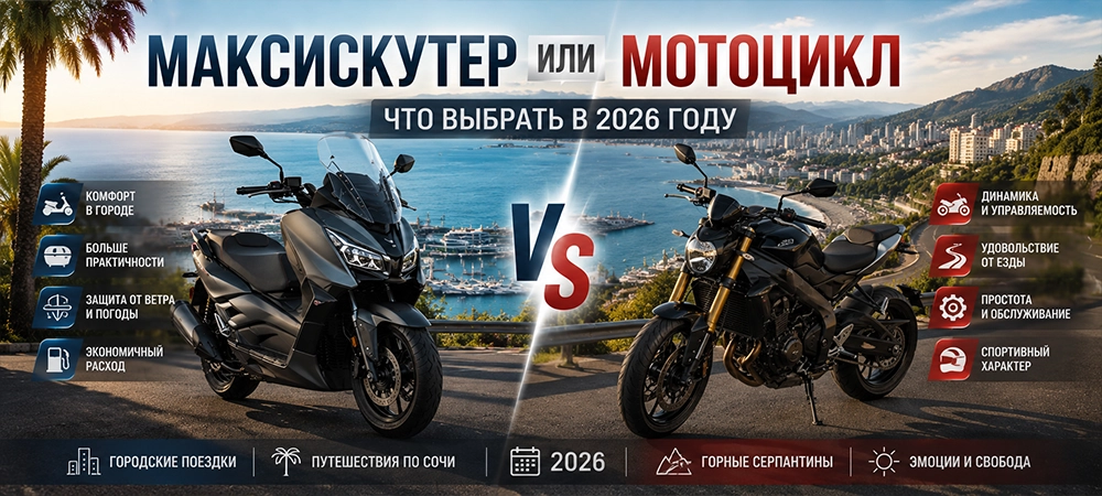 Максискутер или мотоцикл: что выбрать в 2026 году